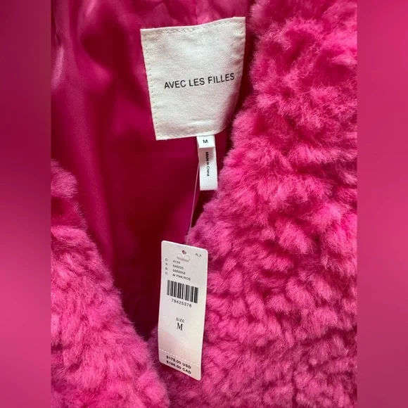 NWT size M Avec Les Filles Vibrant Pink faux furJacket - Picture 2 of 5
